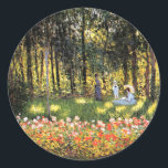 Monet - The Artist's Family in the Garden Classic Round Sticker<br><div class="desc">Claude Monet fine art landscape painting,  The Artist's Family in the Garden,  1875.</div>