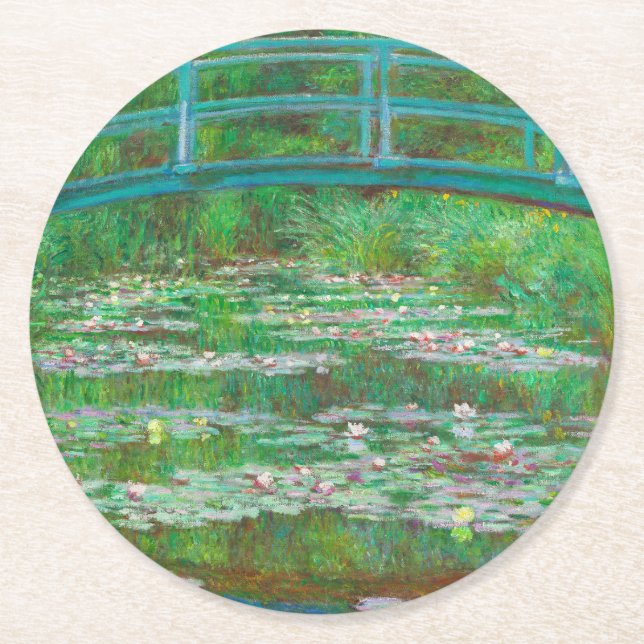 Monet The Japanese Footbridge Round Paper Coaster (Front)