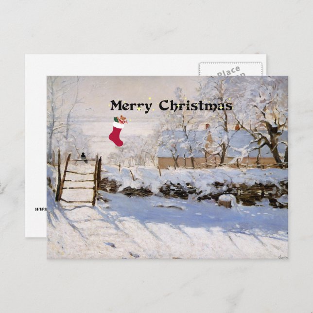 Monet - The Magpie, Christmas Greetings Holiday Postcard (Front/Back)