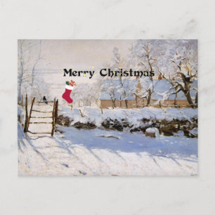 Monet - The Magpie, Christmas Greetings Holiday Postcard