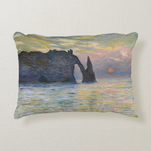 Monet - The Manneport, Cliff at Etretat, Sunset Decorative Cushion