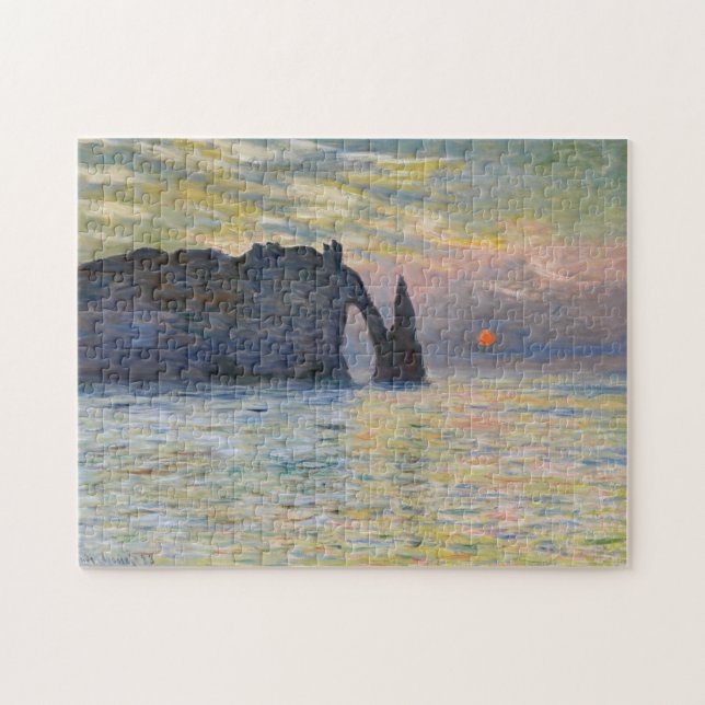Monet - The Manneport, Cliff at Etretat, Sunset Jigsaw Puzzle (Horizontal)