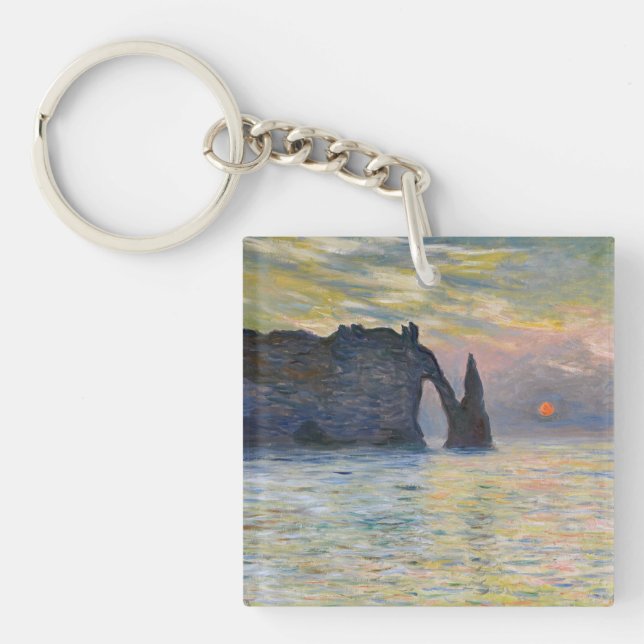 Monet - The Manneport, Cliff at Etretat, Sunset Key Ring (Front)
