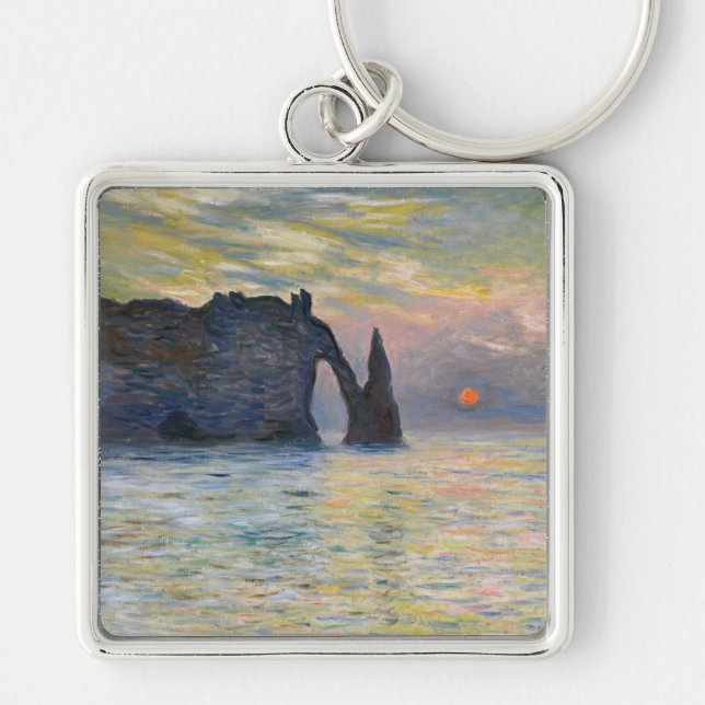 Monet - The Manneport, Cliff at Etretat, Sunset Key Ring (Front)