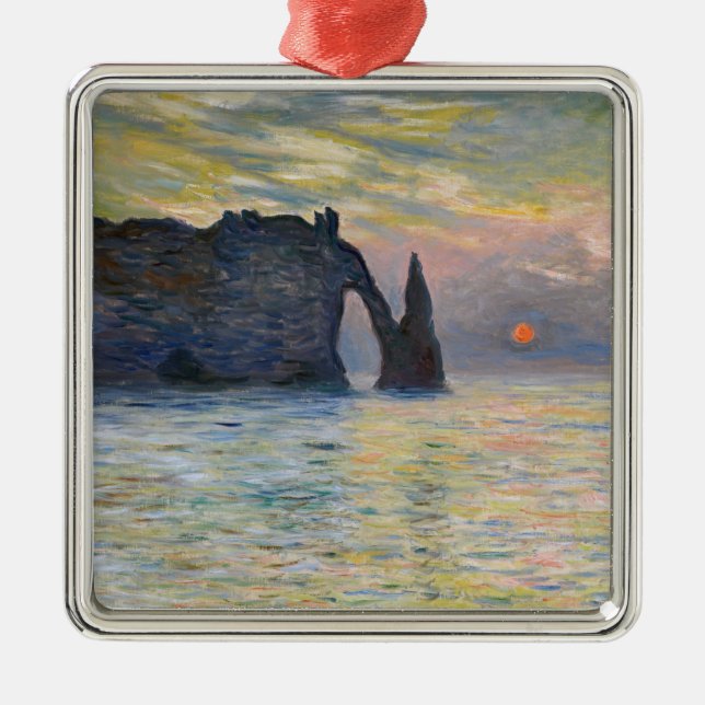 Monet - The Manneport, Cliff at Etretat, Sunset Metal Ornament (Front)