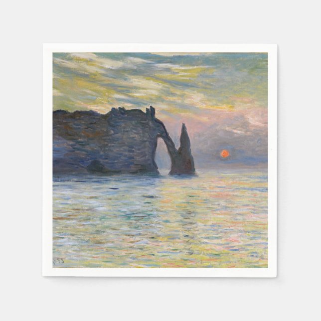 Monet - The Manneport, Cliff at Etretat, Sunset Napkin (Front)