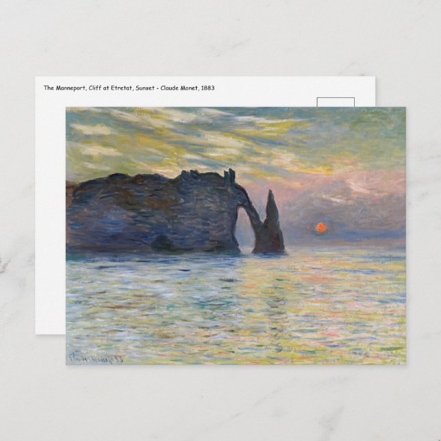 Monet - The Manneport, Cliff at Etretat, Sunset Postcard (Front/Back)