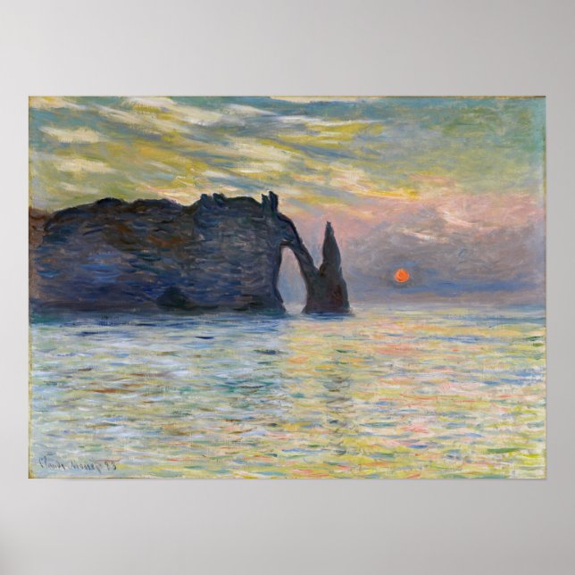 Monet - The Manneport, Cliff at Etretat, Sunset Poster (Front)