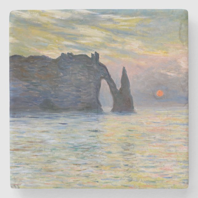 Monet - The Manneport, Cliff at Etretat, Sunset Stone Coaster (Front)