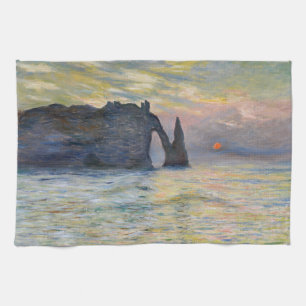 Monet - The Manneport, Cliff at Etretat, Sunset Tea Towel