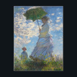 Monet The Promenade Woman with a Parasol Postcard<br><div class="desc">Claude Monet The Promenade Woman with a Parasol postcard. Oil painting on canvas from 1875. One of Monet’s most charming early works, The Promenade features a young woman and child standing in a field above yellow wildflowers. The woman holds a green and blue parasol as the wind pulls her veil...</div>