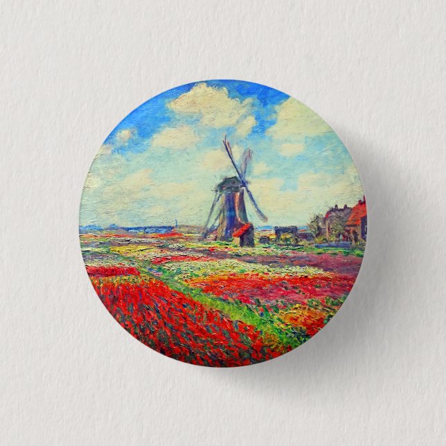 Monet Tulips Windmill 3 Cm Round Badge (Front)