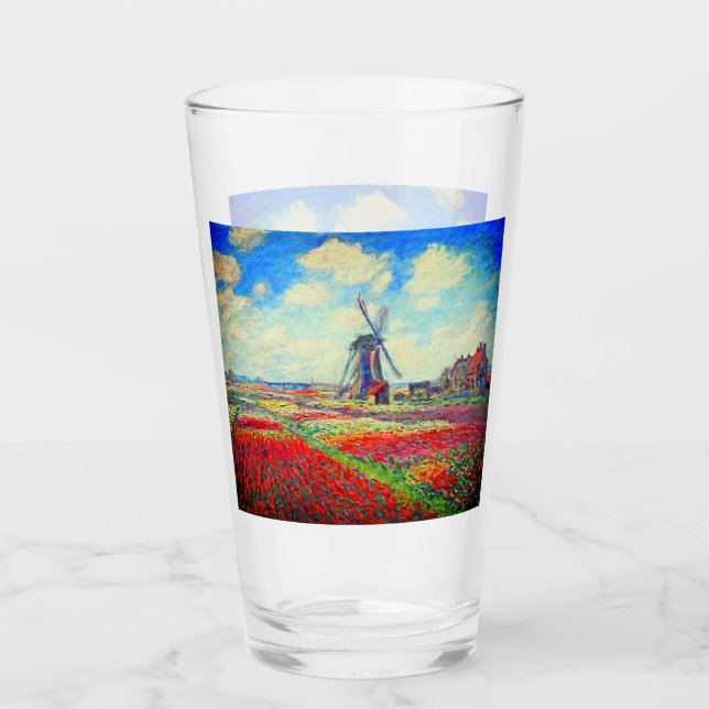 Monet Tulips Windmill Glass (Front)