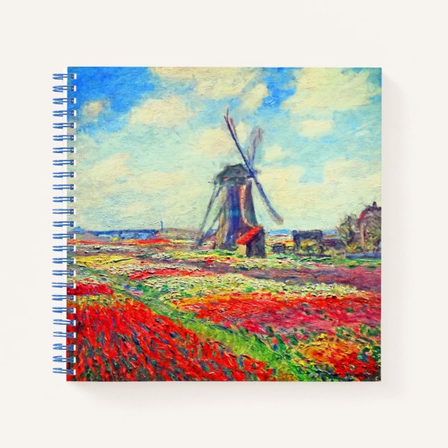 Monet Tulips Windmill Notebook (Front)