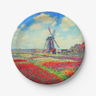 Monet Tulips Windmill Paper Plate