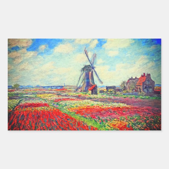 Monet Tulips Windmill Rectangular Sticker (Front)