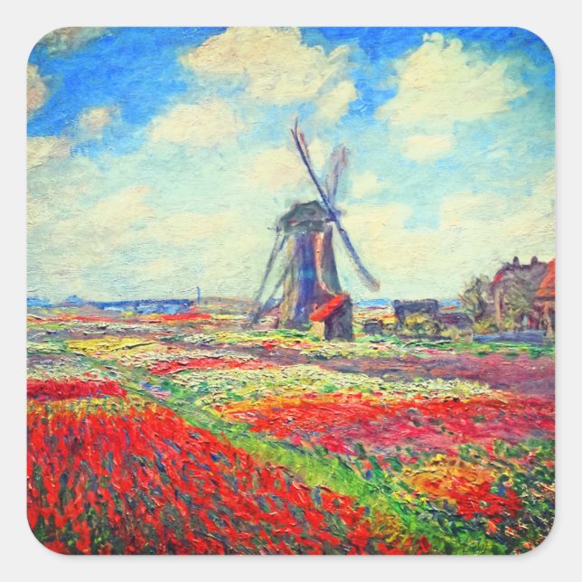 Monet Tulips Windmill Square Sticker (Front)