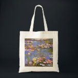 MONET Water Lilies 1916 bright hues tote bag<br><div class="desc">French Impressionist painter, Claude Monet painted this Water Lilies --- 1916 originally as an oil on canvas painting from the inspirations of his own backyard in early 20th Century France. Being 76 yrs of age when he painted this water lily pond creation, Monet's cataracts were progressing and changing his perception...</div>