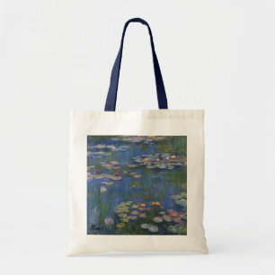 MONET Water Lilies 1916 Tote  Bag navy handles