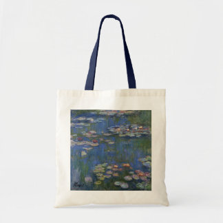 MONET Water Lilies 1916 Tote Bag navy handles