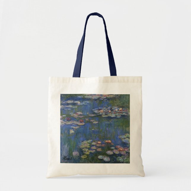 MONET Water Lilies 1916 Tote  Bag navy handles (Front)