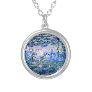 Monet: Water Lilies 1919, famous painting, Silver Plated Necklace
