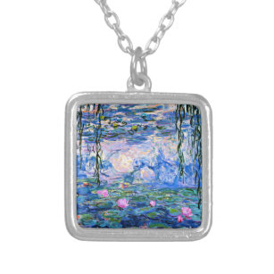 Monet: Water Lilies 1919, famous painting, Silver Plated Necklace