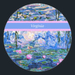 Monet - Water Lilies 1919 template Classic Round Sticker<br><div class="desc">Claude Monet's famous painting,  Water Lilies,  1919,  template,  ready to personalise. Insert your own name/text in place of Virginia.</div>