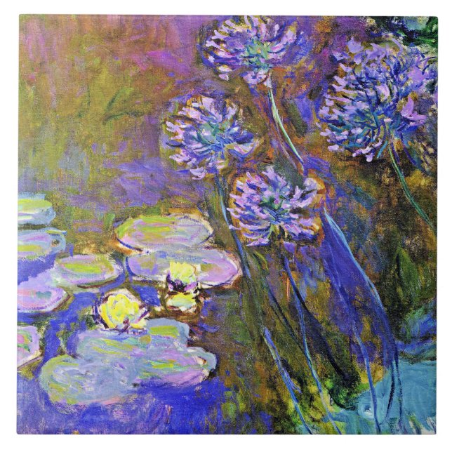 Monet - Water Lilies and Agapanthus Ceramic Tile (Front)