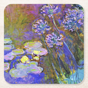 Monet - Water Lilies and Agapanthus Square Paper Coaster