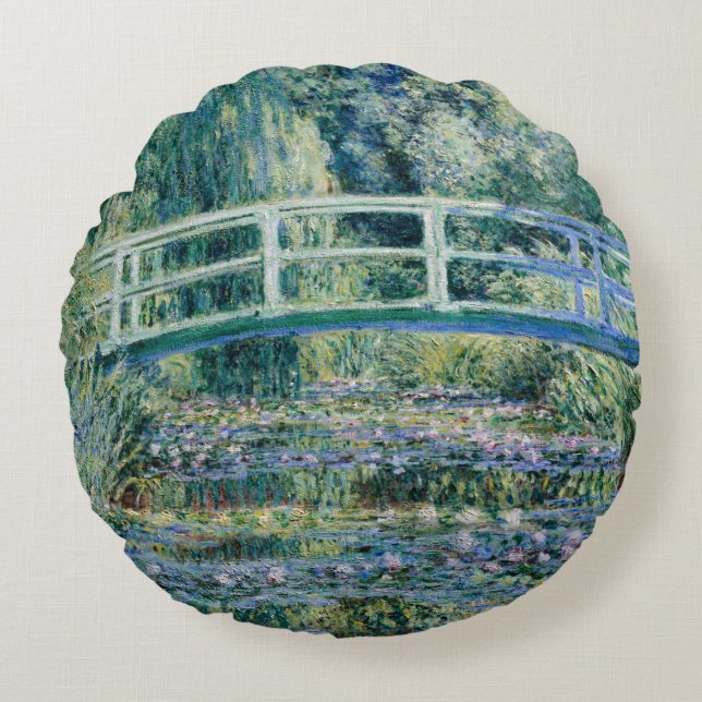 Monet - Water Lilies and Japanese Bridge Round Cushion (Front)