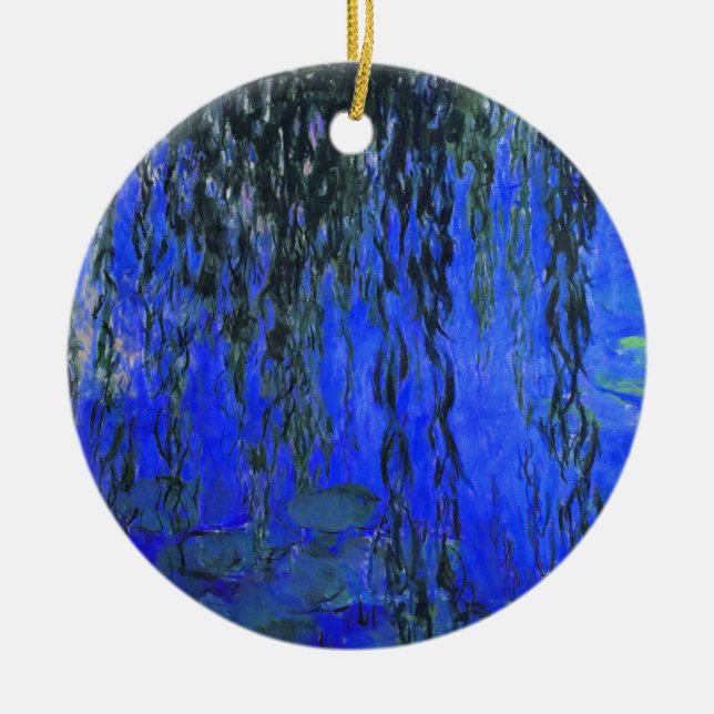 Monet Water Lilies and Weeping Willow Branches Ceramic Ornament (Front)