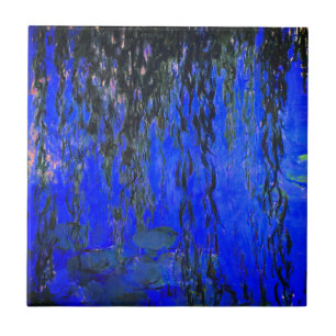 Monet Water Lilies and Weeping Willow Branches Ceramic Tile