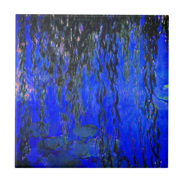 Monet Water Lilies and Weeping Willow Branches Ceramic Tile (Front)