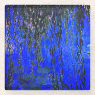 Monet Water Lilies and Weeping Willow Branches Glass Coaster