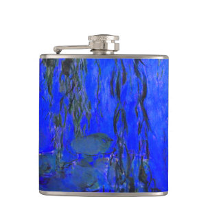 Monet Water Lilies and Weeping Willow Branches Hip Flask