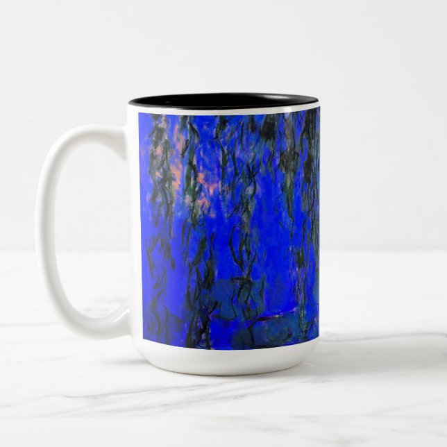 Monet Water Lilies and Weeping Willow Branches Two-Tone Coffee Mug (Left)