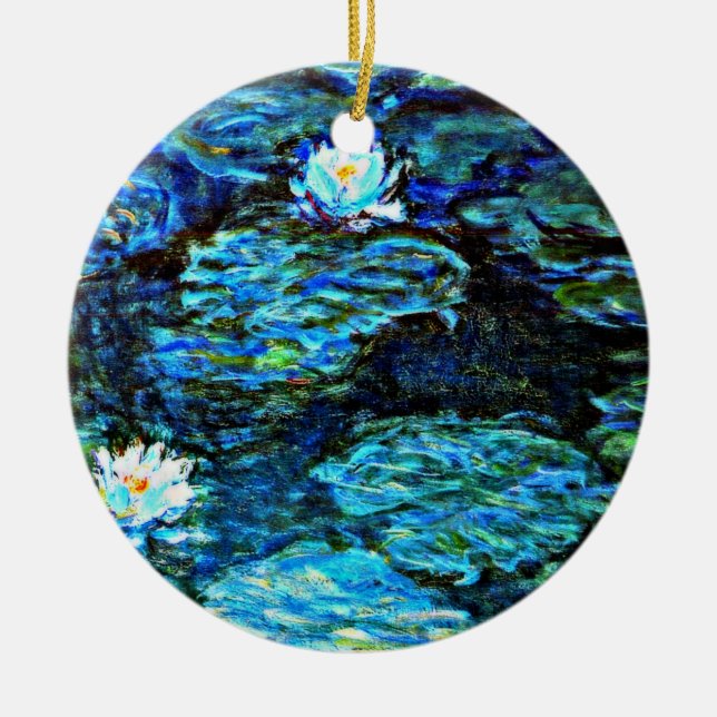 Monet - Water Lilies, Blue Ceramic Ornament (Front)