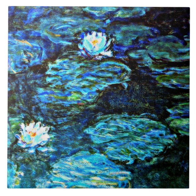 Monet - Water Lilies, Blue Ceramic Tile (Front)
