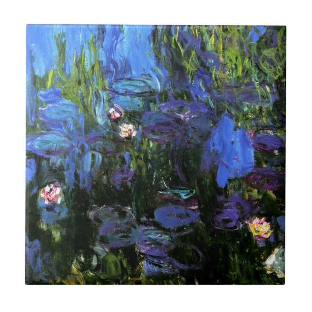Monet: Water-Lilies, blue indigo Ceramic Tile (Front)