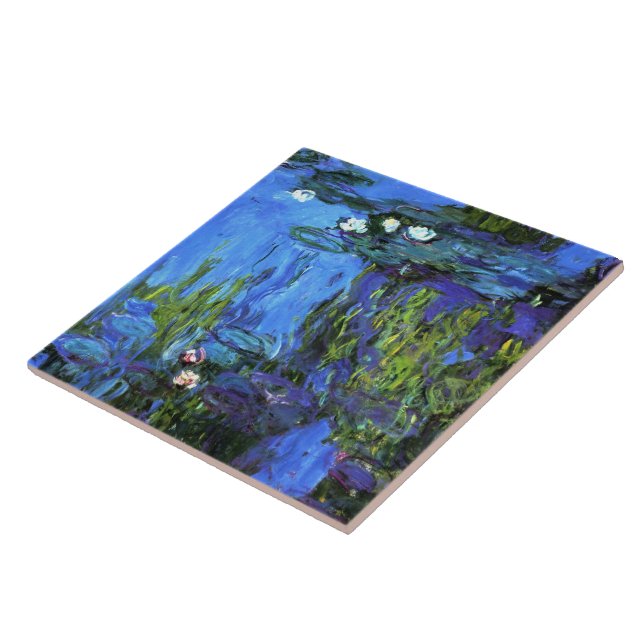 Monet - Water-Lilies, blue indigo, Ceramic Tile (Side)