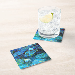 Monet - Water Lilies (blue) Square Paper Coaster