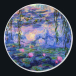 Monet Water Lilies Fine Art Ceramic Knob<br><div class="desc">Claude Monet was one of the founders of French Impressionism painting in outdoor landscapes. This is one of his many garden water lily pond paintings showing the reflection from the sky above,  with weeping willow branches hanging down over the pond,  and the lily flowers floating in the water.</div>