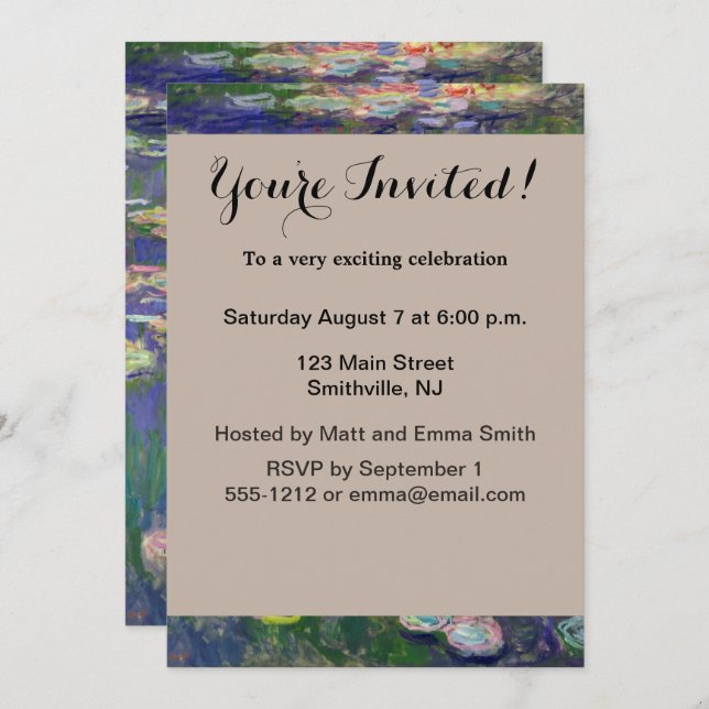 Monet Water Lilies Masterpiece Painting Invitation (Front/Back)