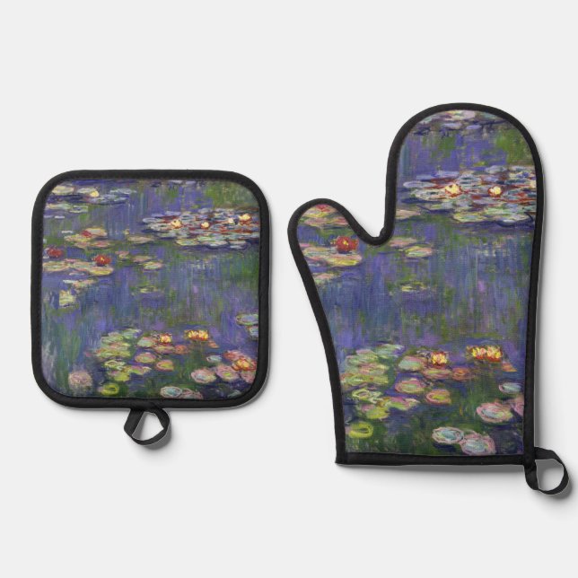 Monet Water Lilies Masterpiece Painting Oven Mitt & Pot Holder Set (Front)