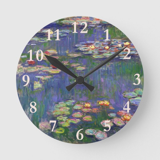 Monet Water Lilies Masterpiece Painting Round Clock (Front)