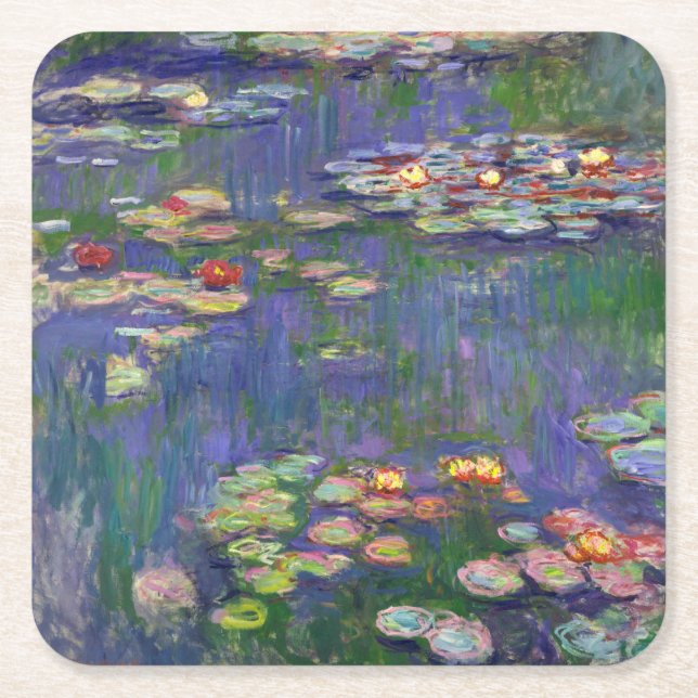 Monet Water Lilies Masterpiece Painting Square Paper Coaster (Front)