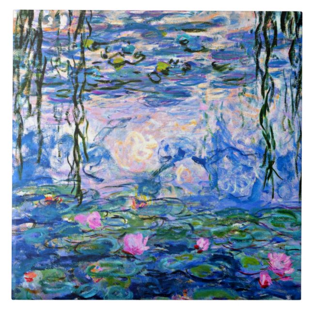 Monet - Water Lilies (pink) 1919 famous painting Ceramic Tile (Front)