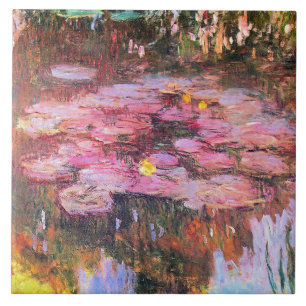 Monet - Water Lilies, Pink, Ceramic Tile