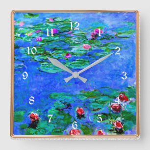 Monet - Water Lilies (Red), famous artwork Square Wall Clock
